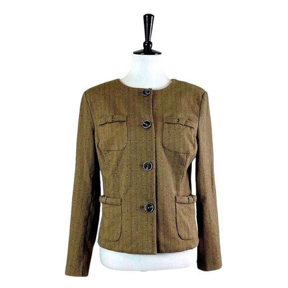 Cabi Blazer Penny 3170 Herringbone Button Front Collarless Brown Women’s Small - Picture 1 of 13